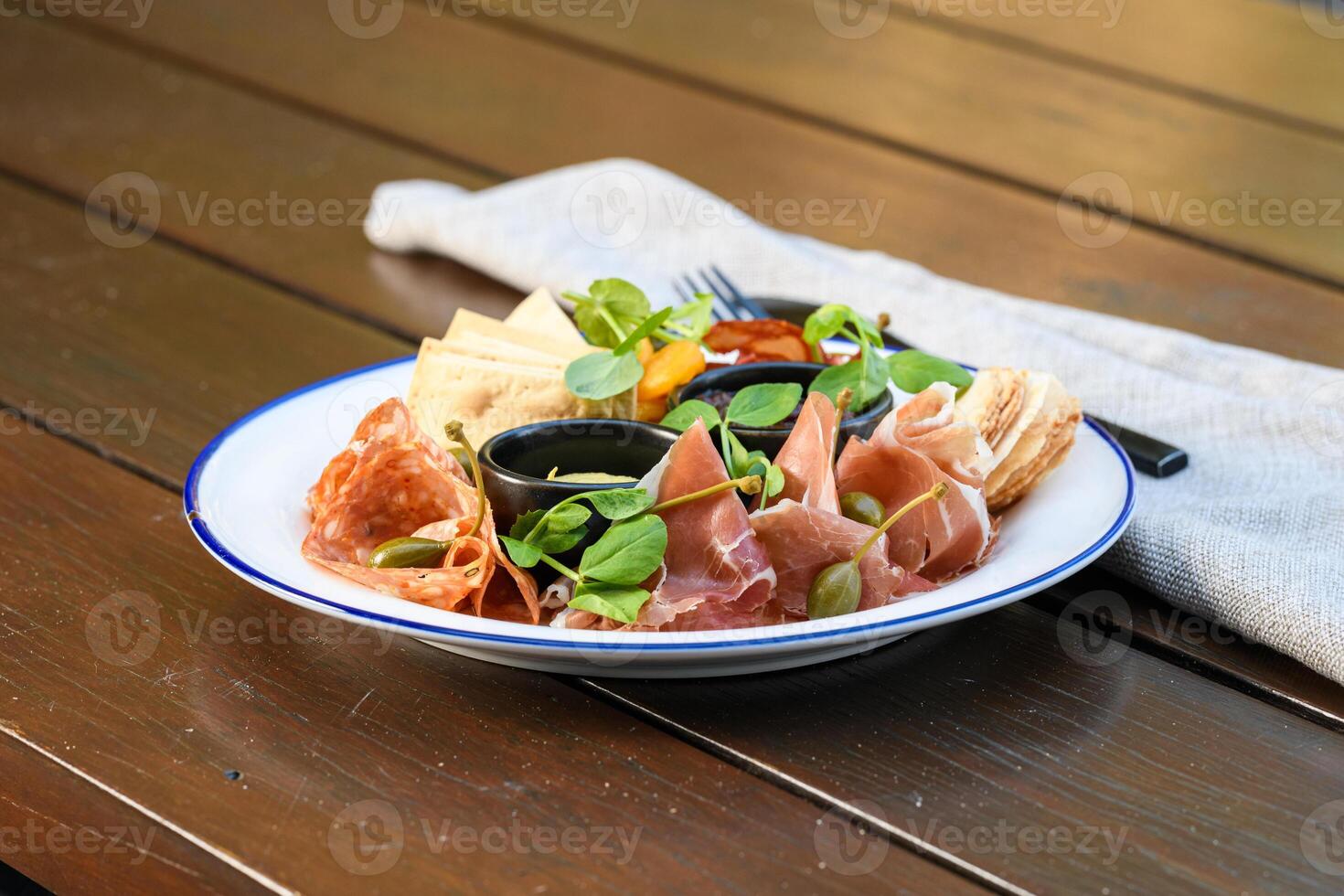A plate of food on a table photo