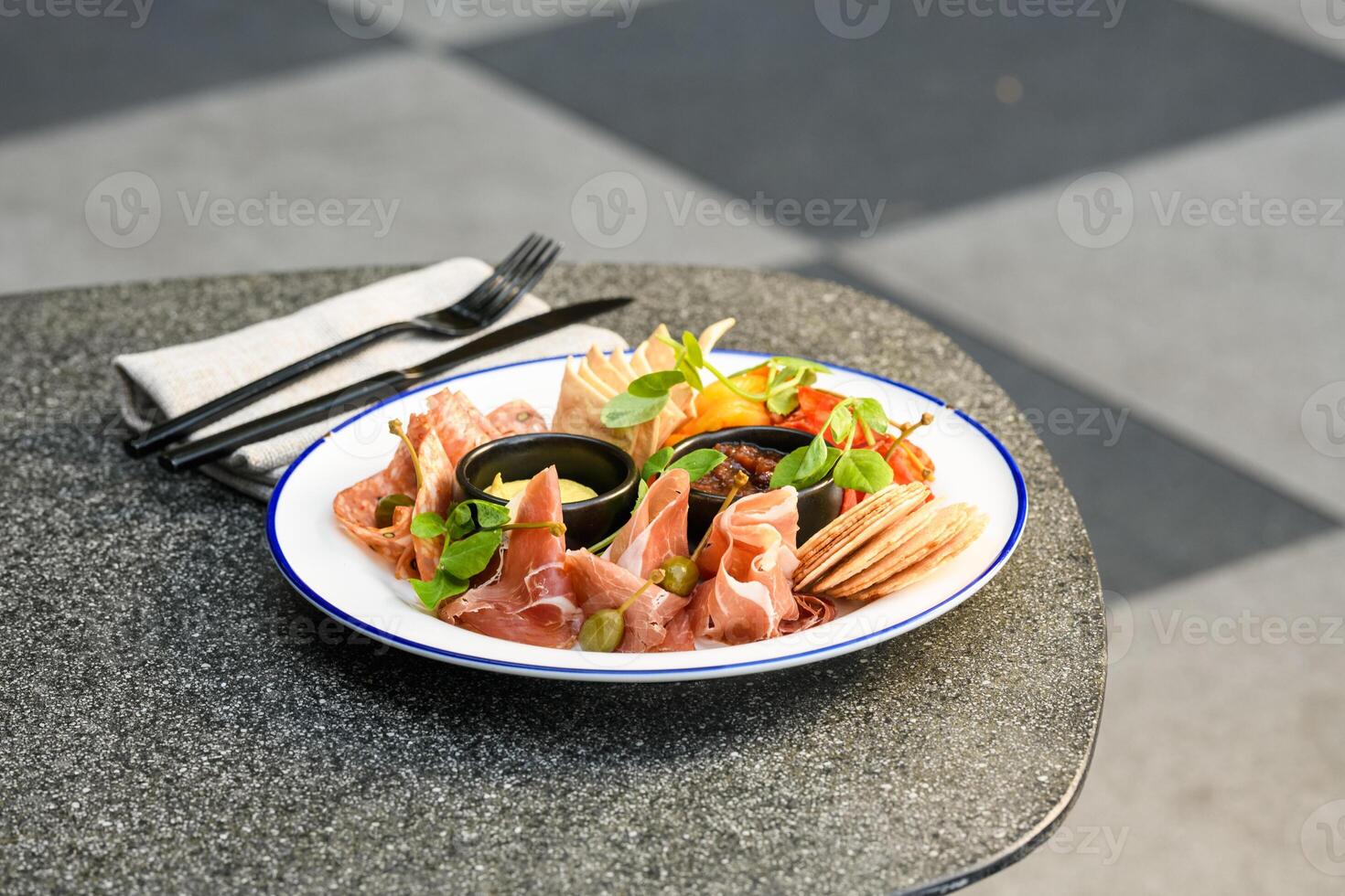 A plate of food on a table photo