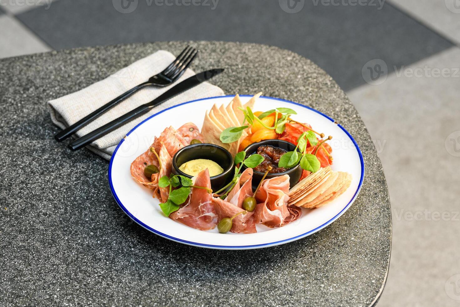 A plate of food on a table photo
