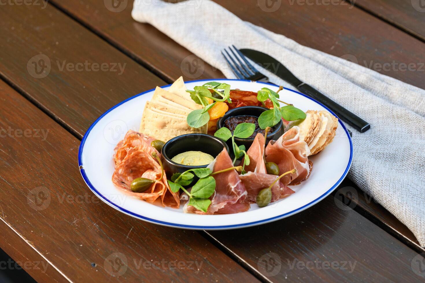 A plate of food on a table photo