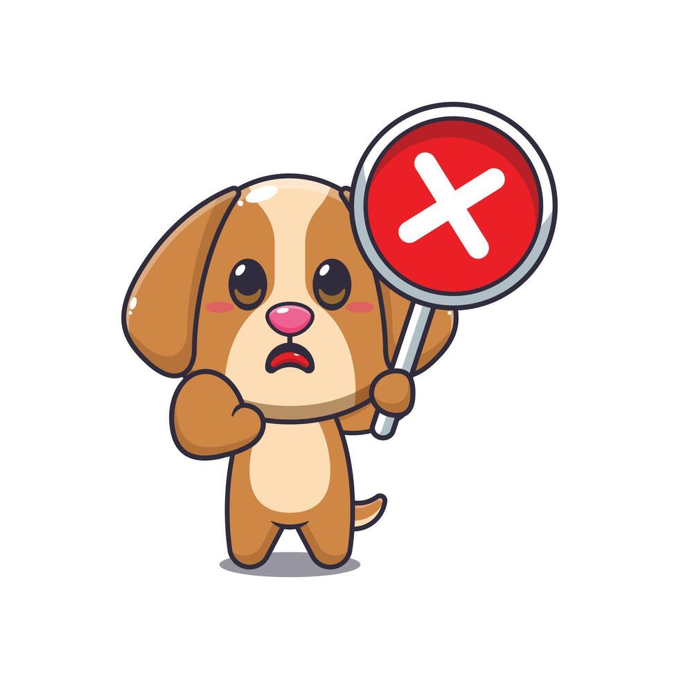 dog mascot cartoon character illustration with wrong sign. vector