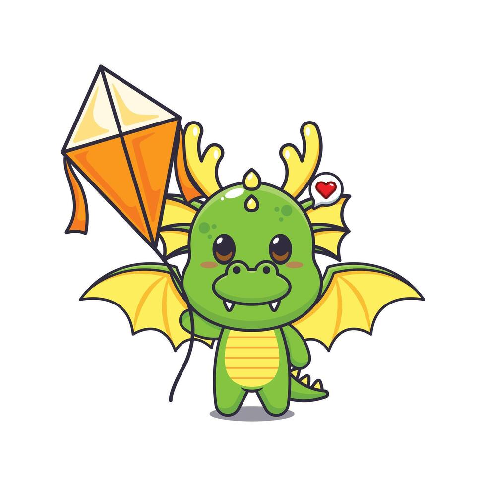 dragon mascot cartoon character illustration playing kite. vector