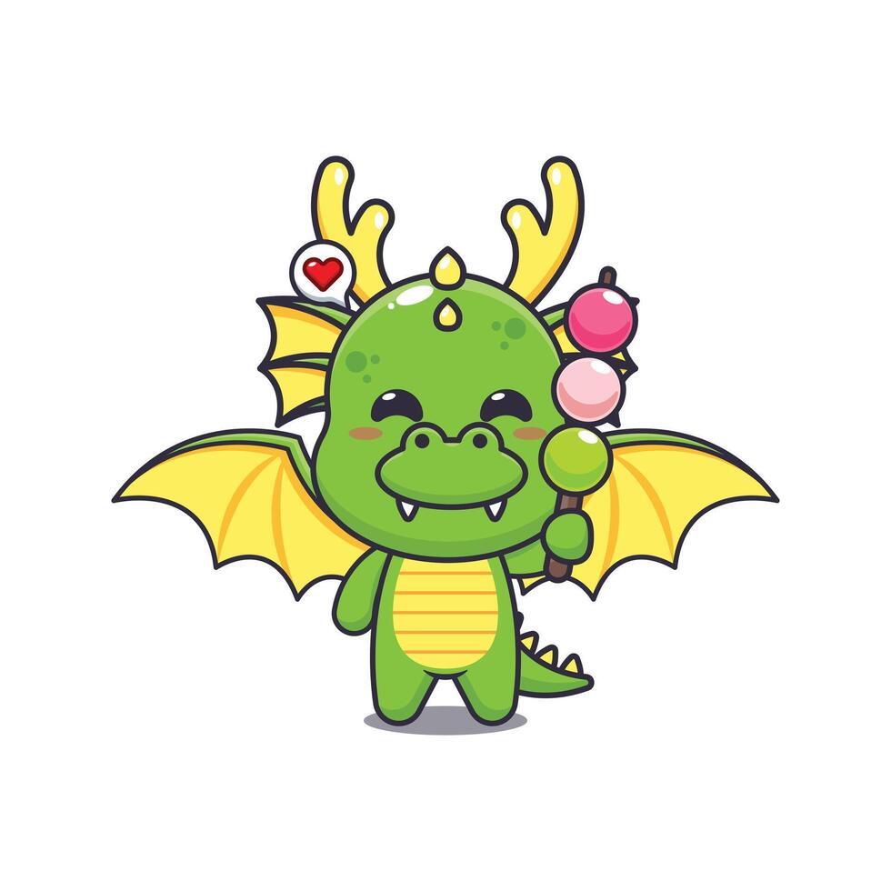 dragon mascot cartoon character illustration eating dango. vector