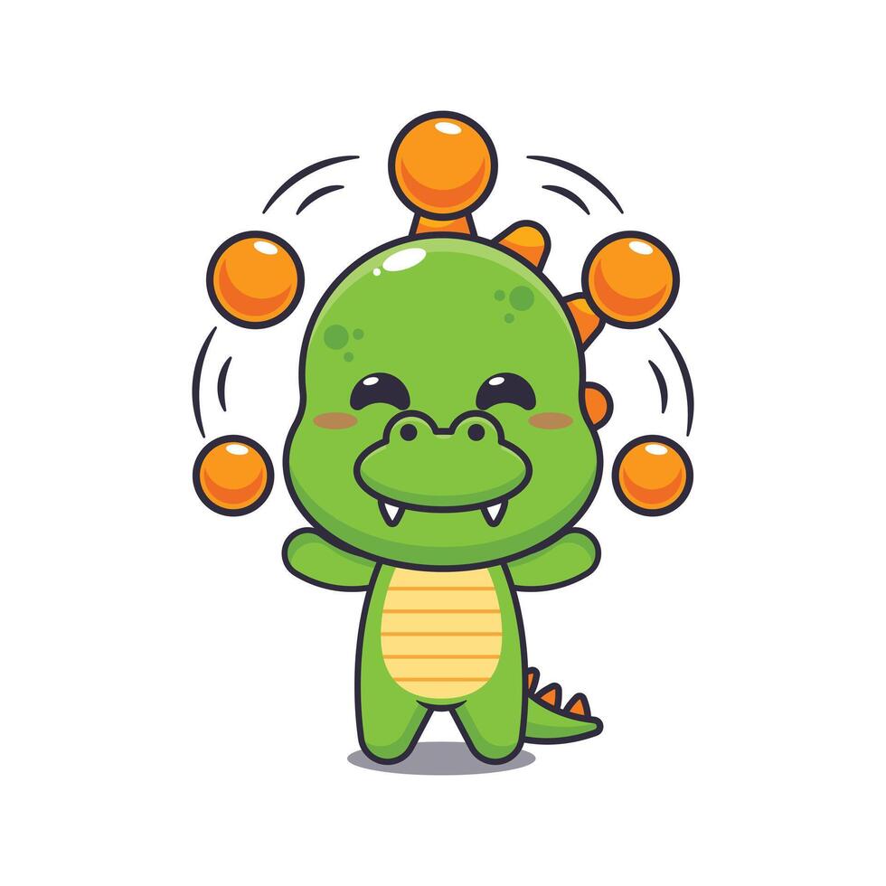 dinosaur mascot cartoon character illustration circus attraction with balls. vector