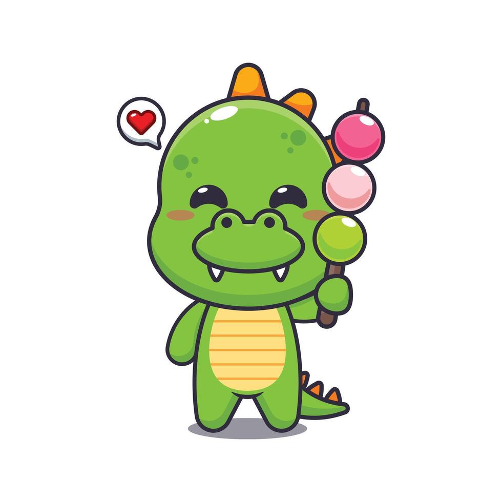 dinosaur mascot cartoon character illustration eating dango. vector