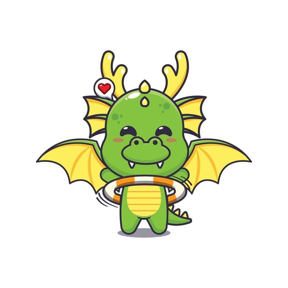 dragon mascot cartoon character illustration playing hula hoop. vector