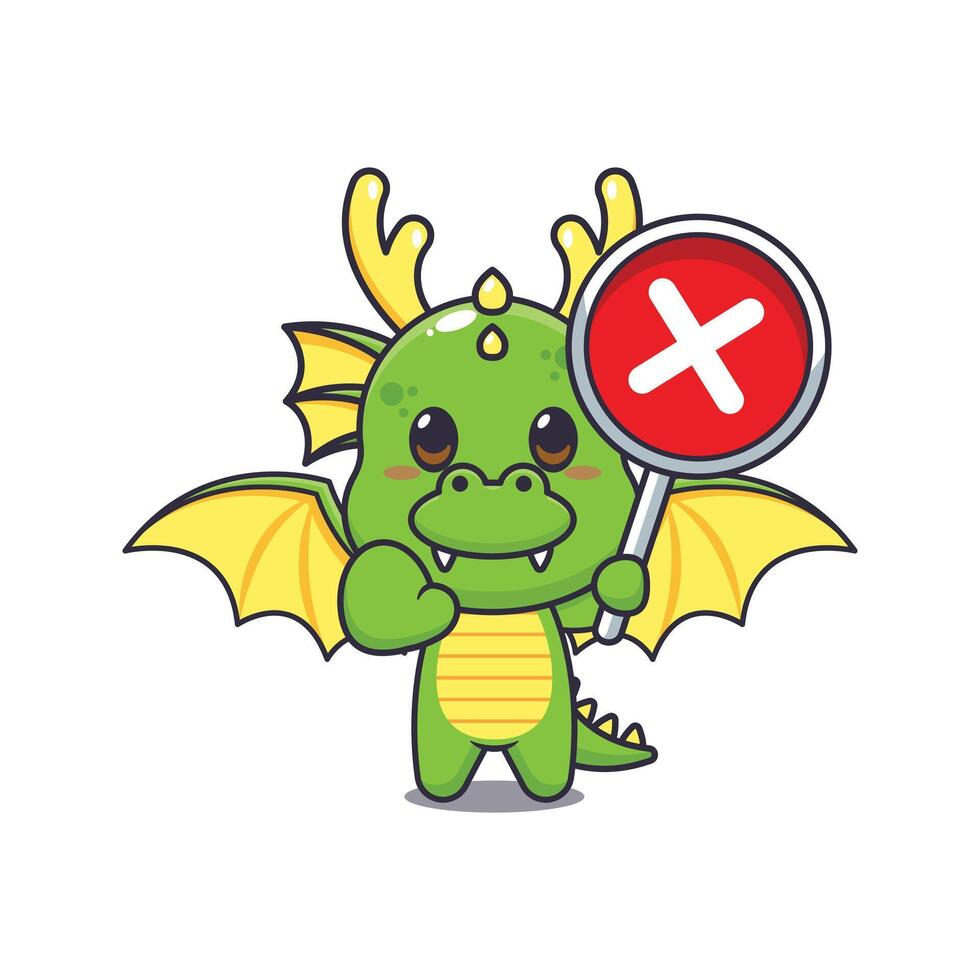 dragon mascot cartoon character illustration with wrong sign. vector