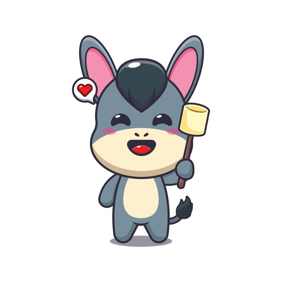 donkey mascot cartoon character illustration eating marshmallow. vector