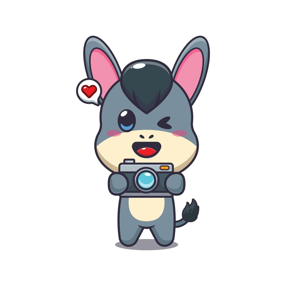 donkey mascot cartoon character illustration with camera. vector