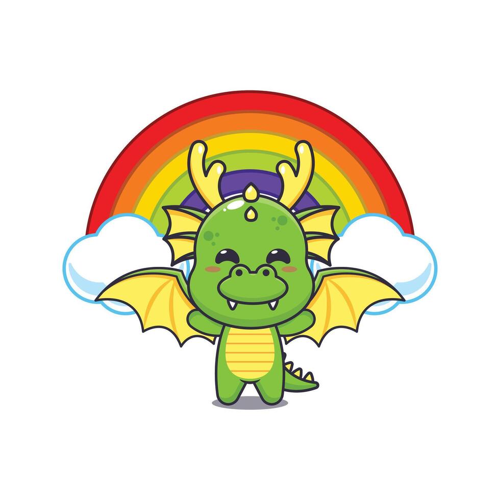 dragon mascot cartoon character illustration with rainbow. vector