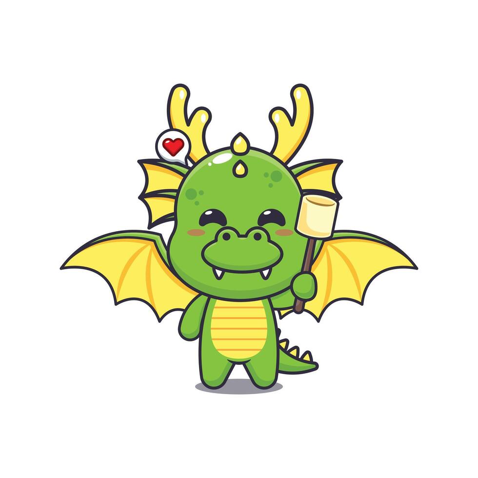 dragon mascot cartoon character illustration eating marshmallow. vector