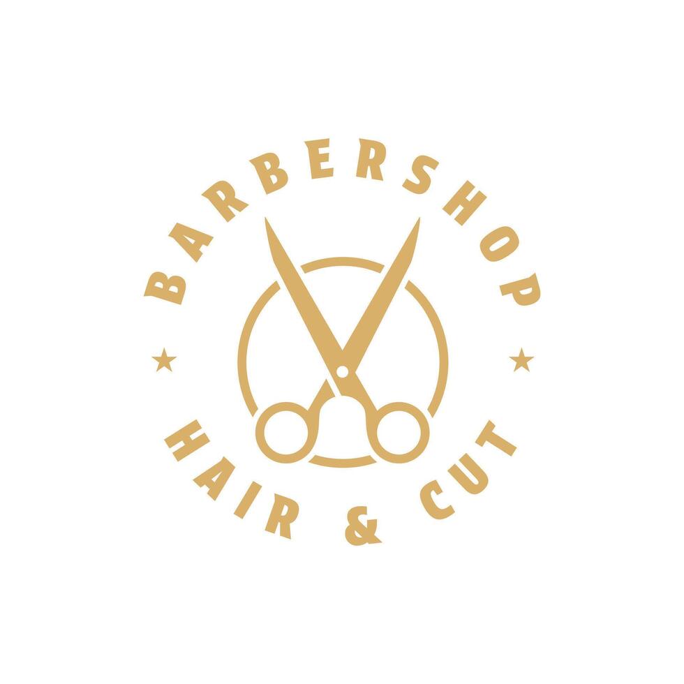 scissor salon logo design gold concept for barbershop vector