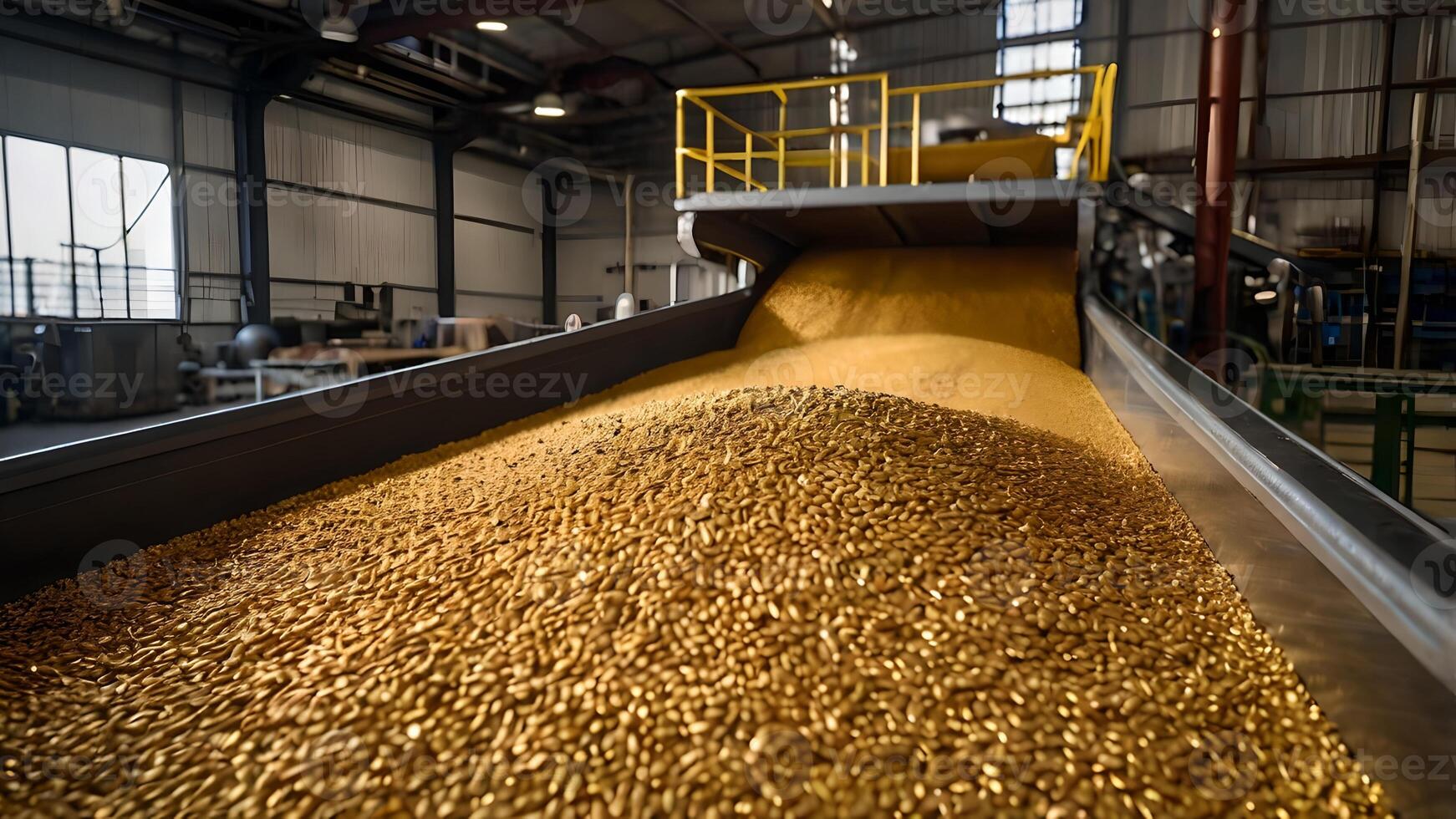 Golden Grain Abundance Agricultural Harvest in Industrial Facility photo