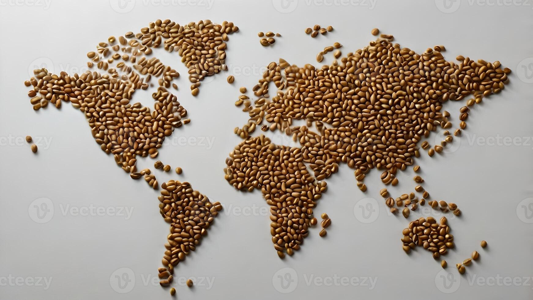 World Map Crafted from Coffee Beans on White Background photo