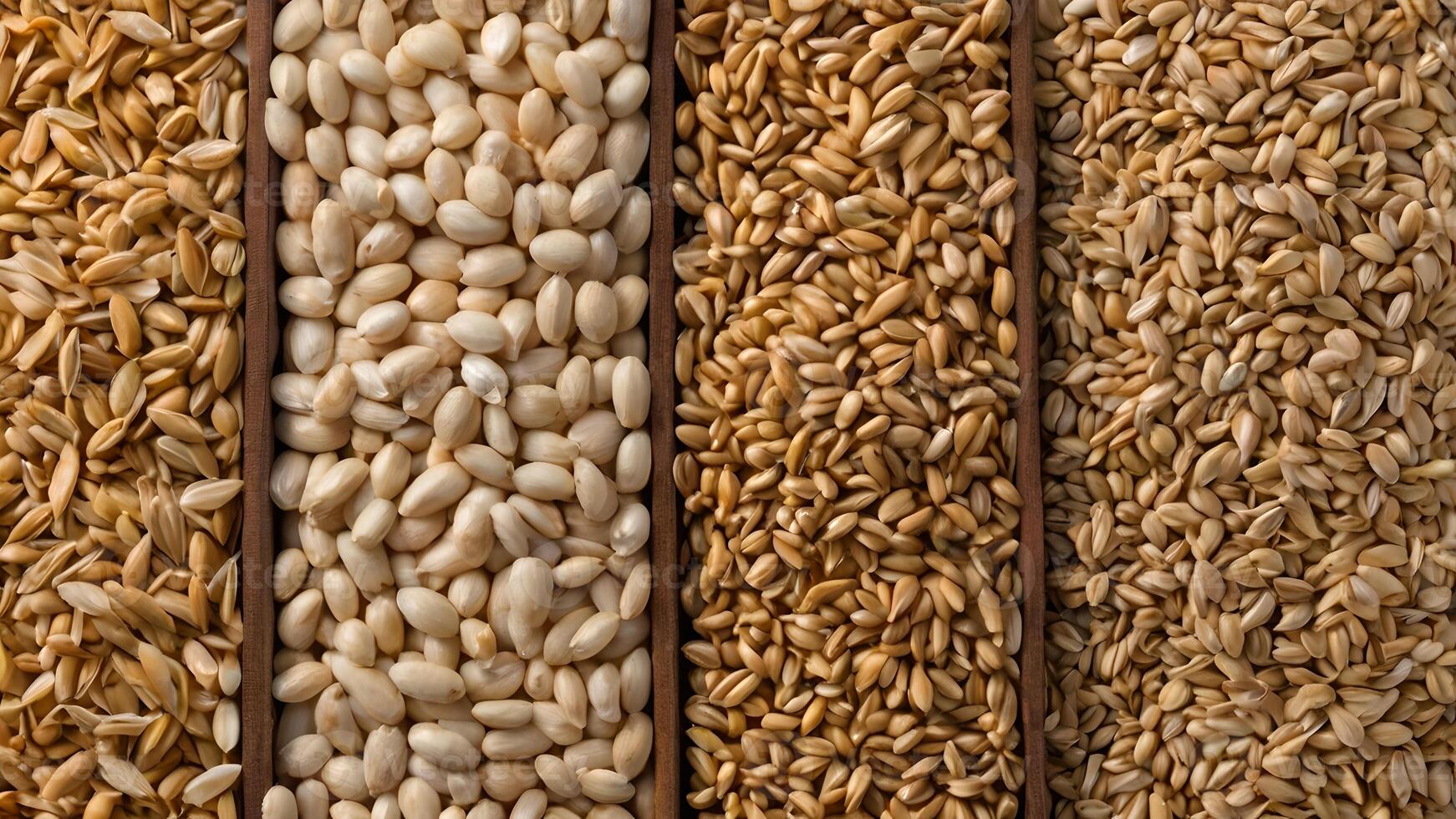 Four Types of Grain in Wooden Trays photo