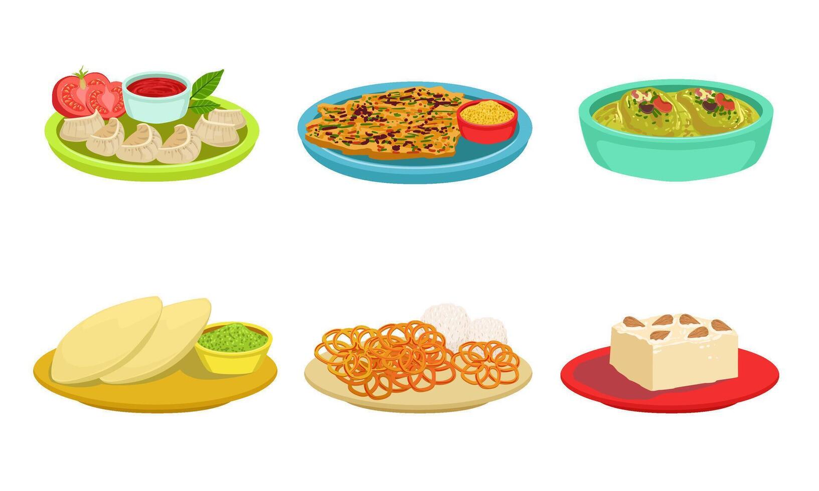 Collection of Delicious Food Dishes and Desserts, Cafe, Restaurant Menu Design Element Illustration vector