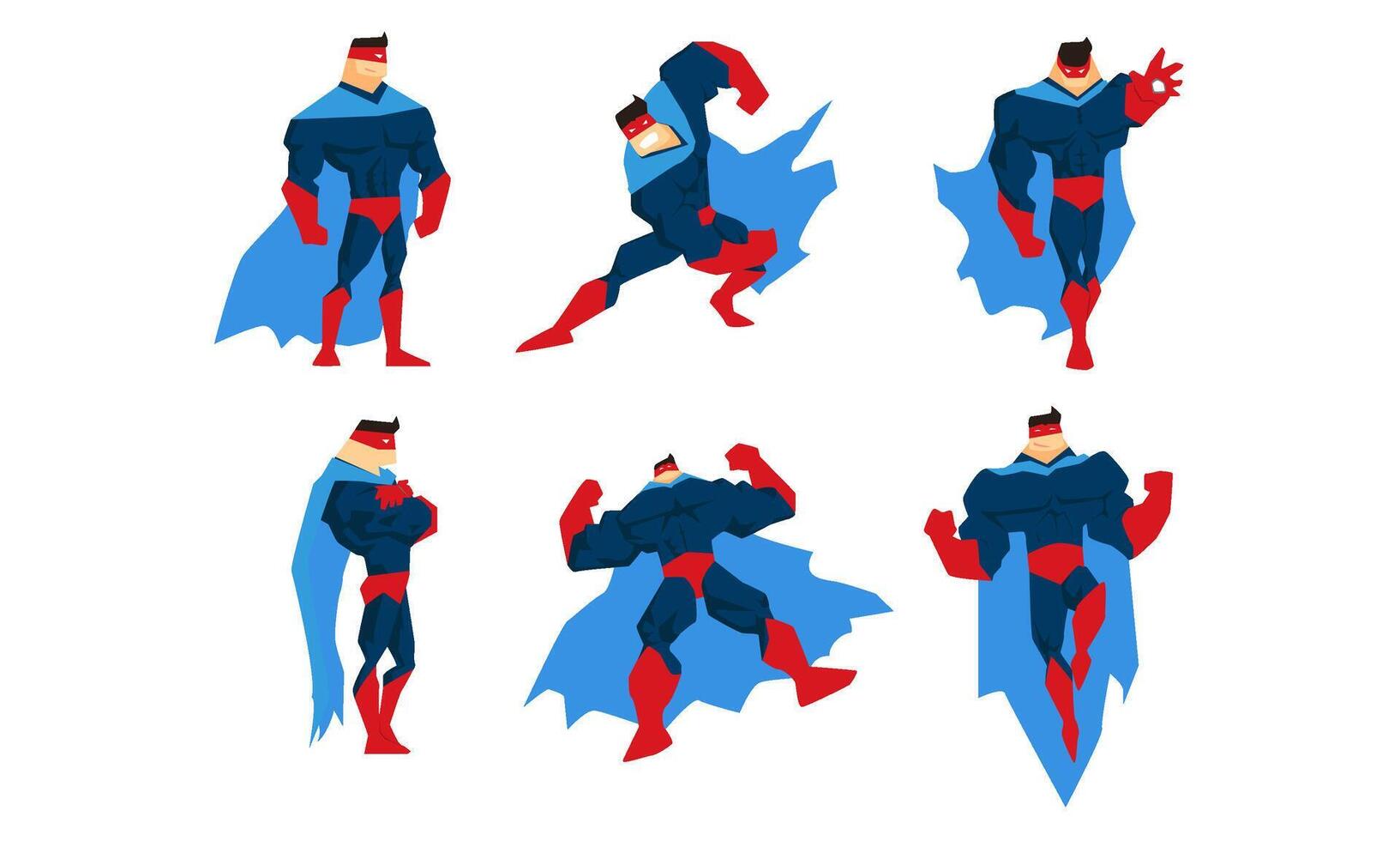 Character Set, Comic Superhero in Different Action Poses Illustration vector