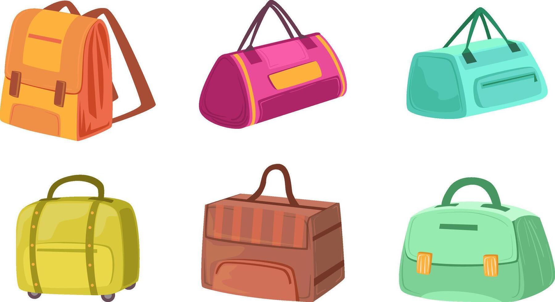 Collection of Suitcases Set, Leather and Textile Bags, Travel Luggage Illustration vector