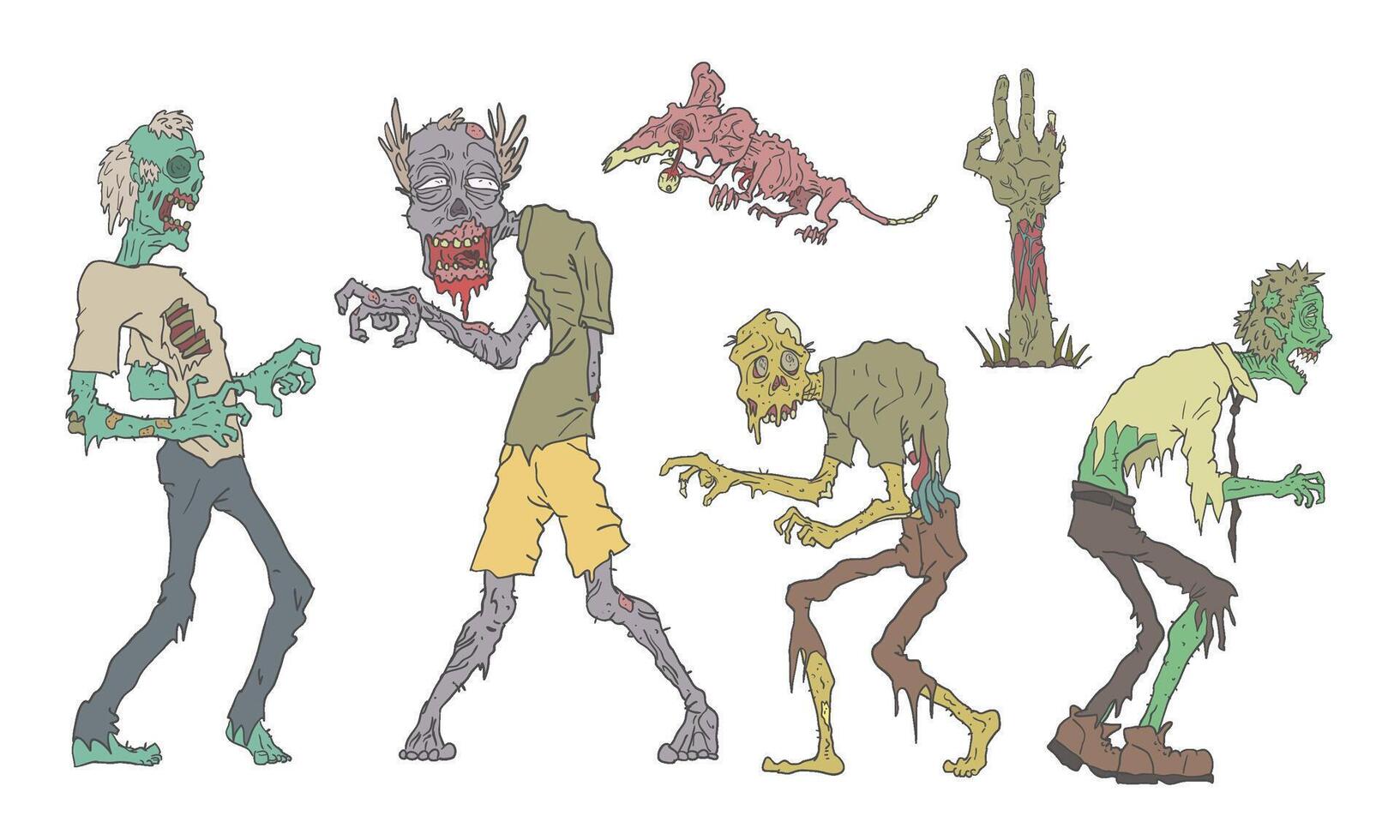 Walking Zombies Set, Undead People and Animals, Zombie Apocalypse Illustration vector