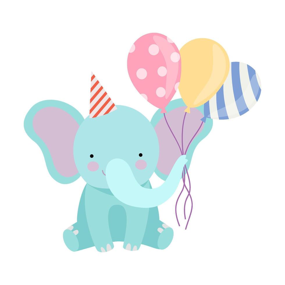 Cartoon elephant with balloons. illustration on a white background. vector