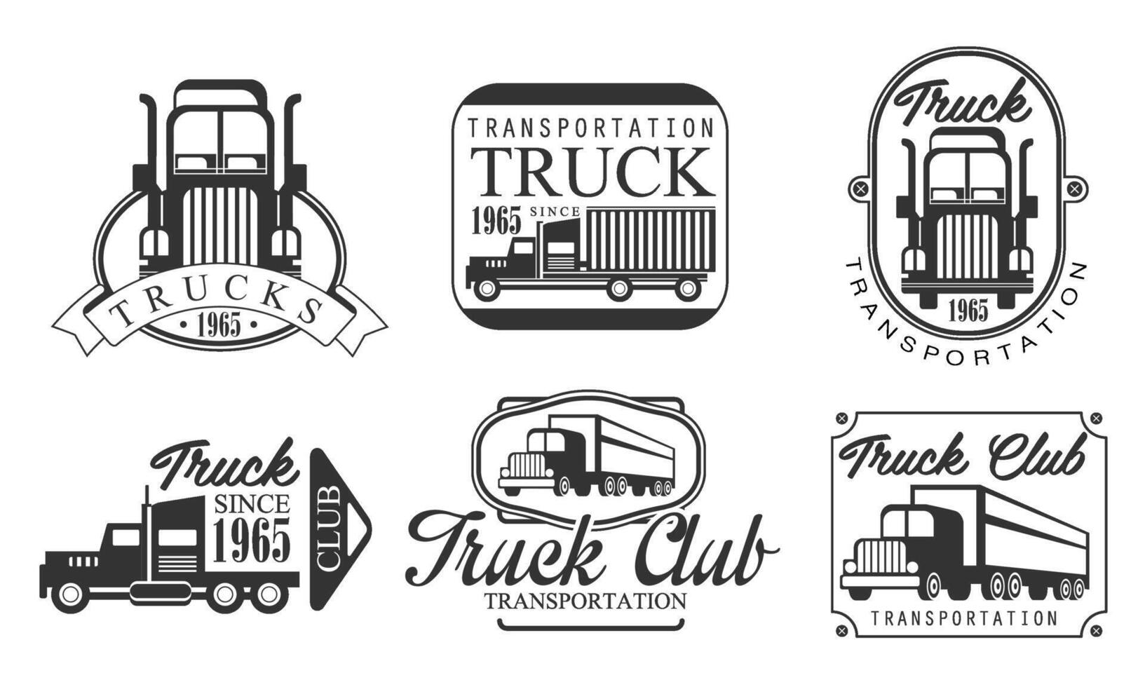 Truck Club Retro Labels Set, Heavy Transportation Vintage Monochrome Badges Illustration vector