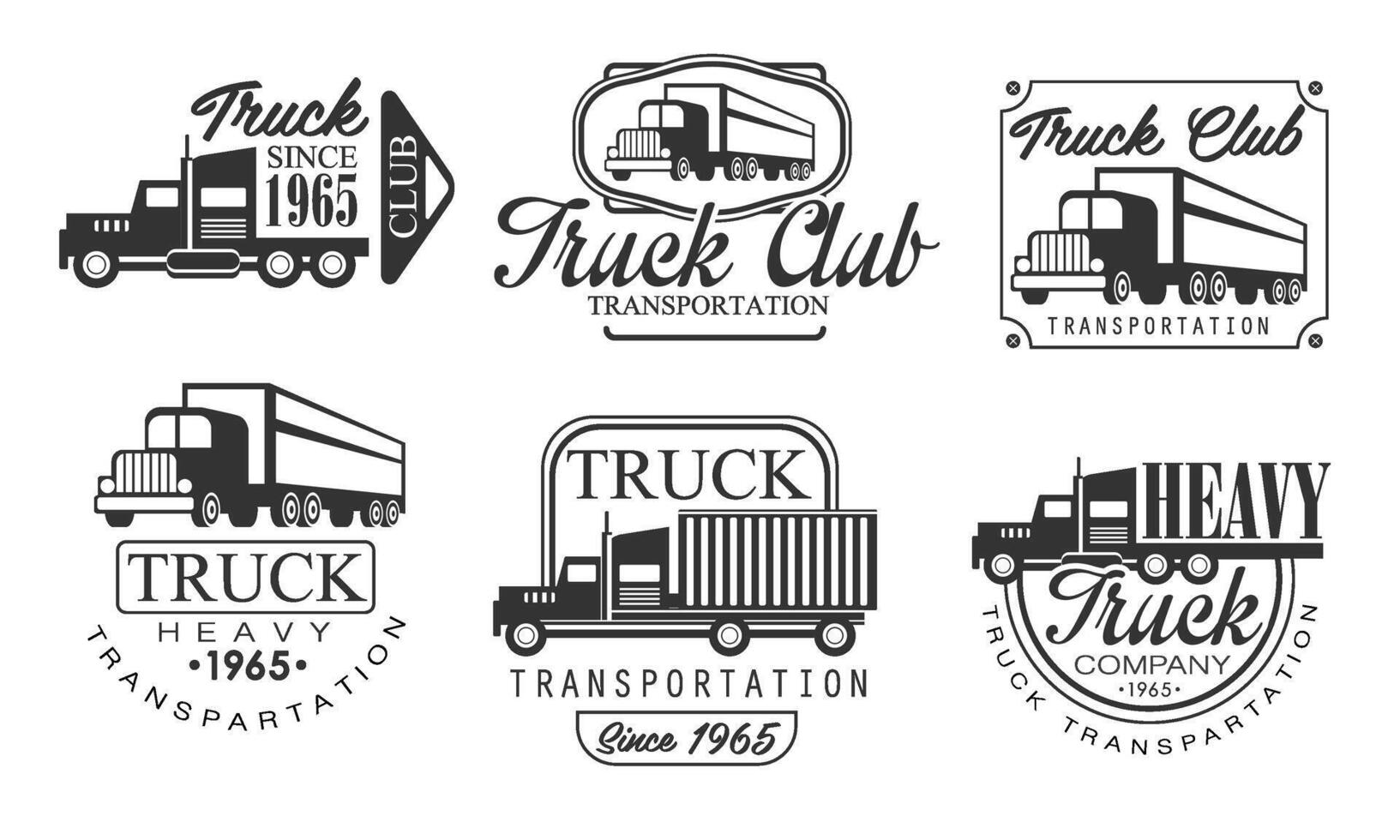 Truck Club Retro Labels Set, Heavy Transportation Monochrome Badges Illustration vector