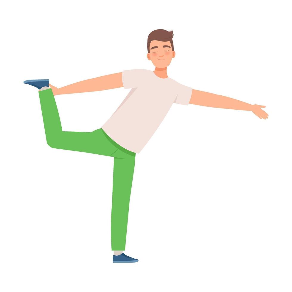 Man stands on one leg and holds the other with his hand. illustration. vector
