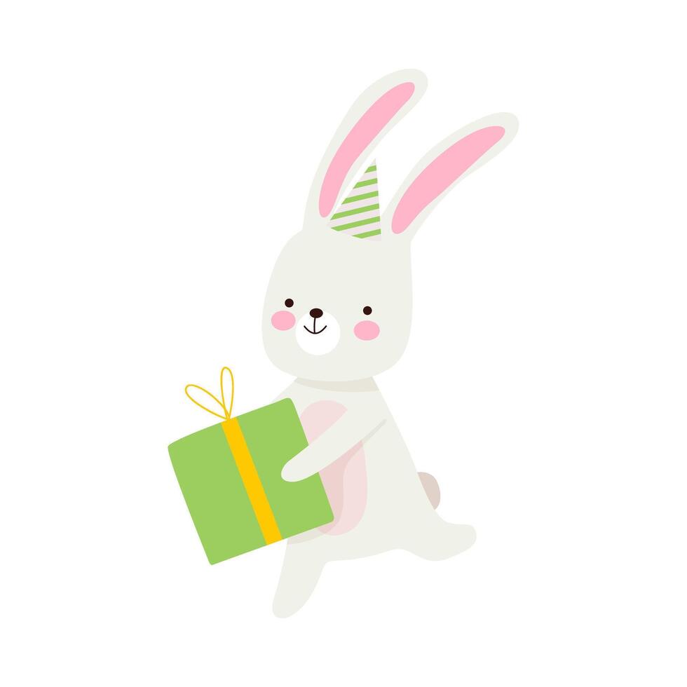 Humanized hare runs with a gift. illustration on a white background. vector
