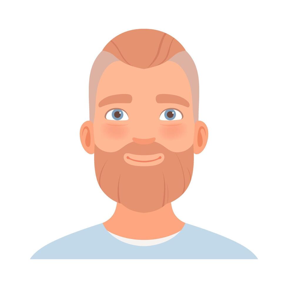 Emotion of a friendly smile on the face of a man with a beard. illustration. vector