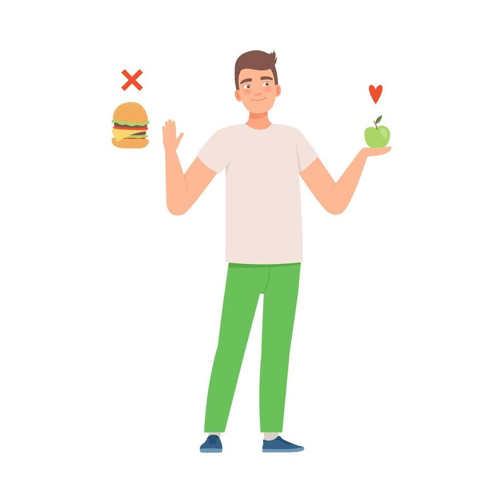 Man refuses a sandwich. illustration on White Background. vector