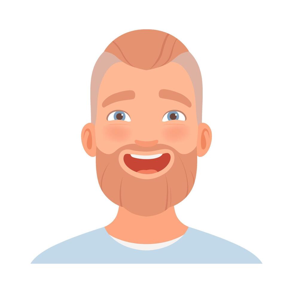 Man with a beard smiles broadly. illustration. vector