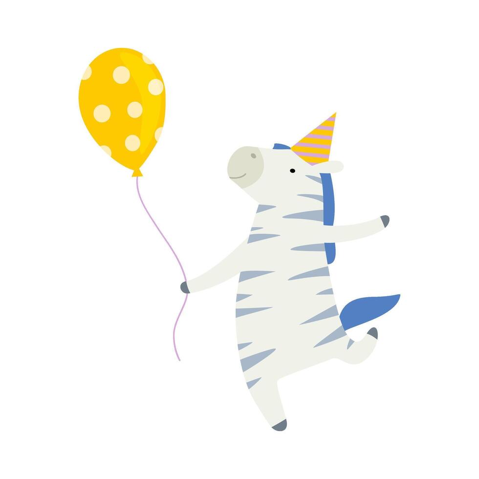 Cartoon zebra with a balloon. illustration on a white background. vector