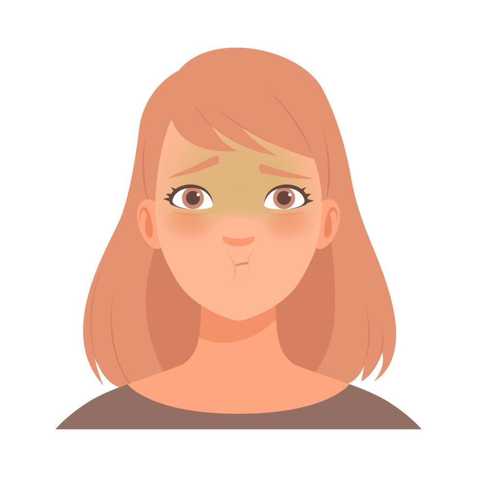 Great embarrassment on the face of a young woman. illustration. vector