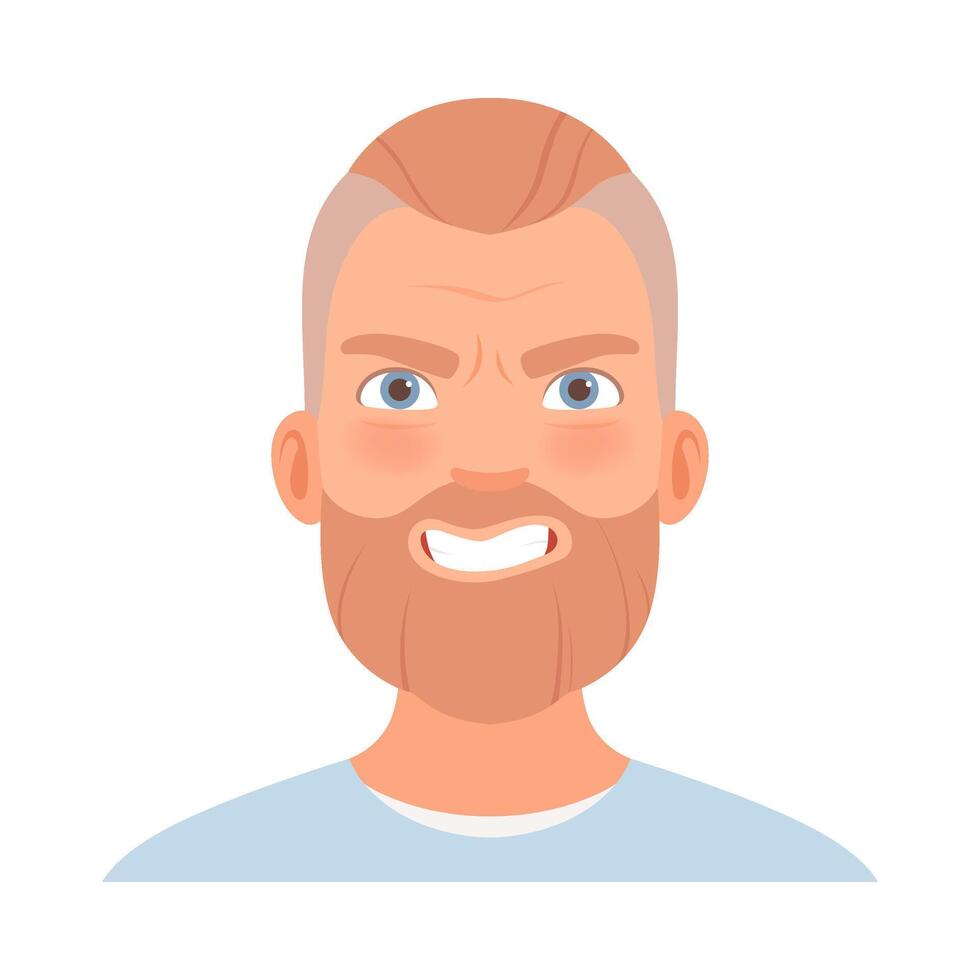 Anger on the face of a man with a beard. illustration. vector