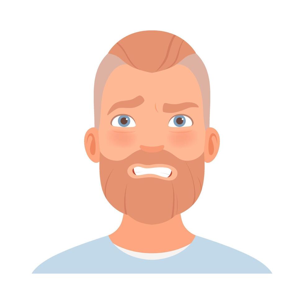 Fear on the face of a man with a beard. illustration. vector