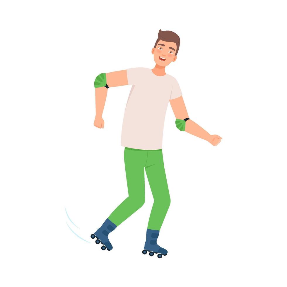 Brunette man on roller skates. illustration. vector