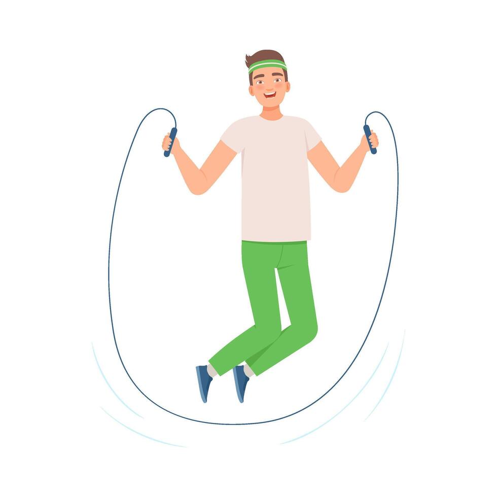 Brunette man is jumping rope. illustration. vector