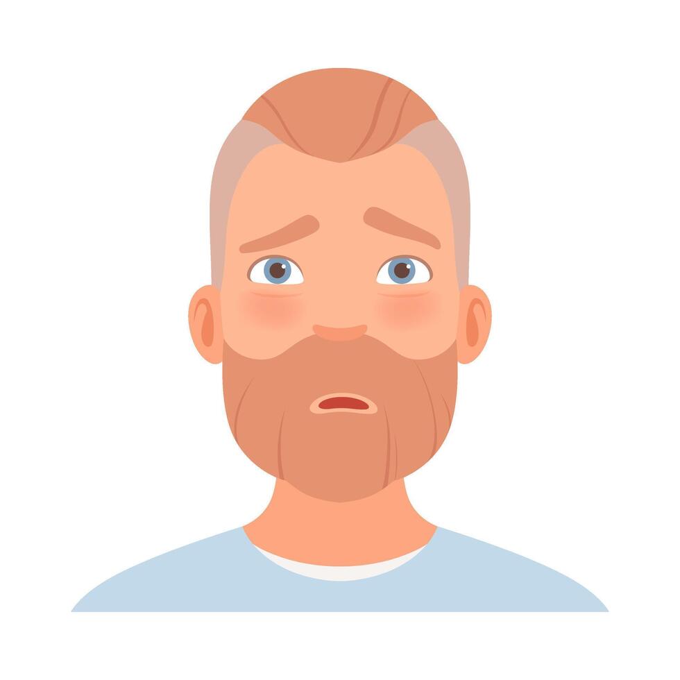Embarrassment on the face of a man with a beard. illustration. vector