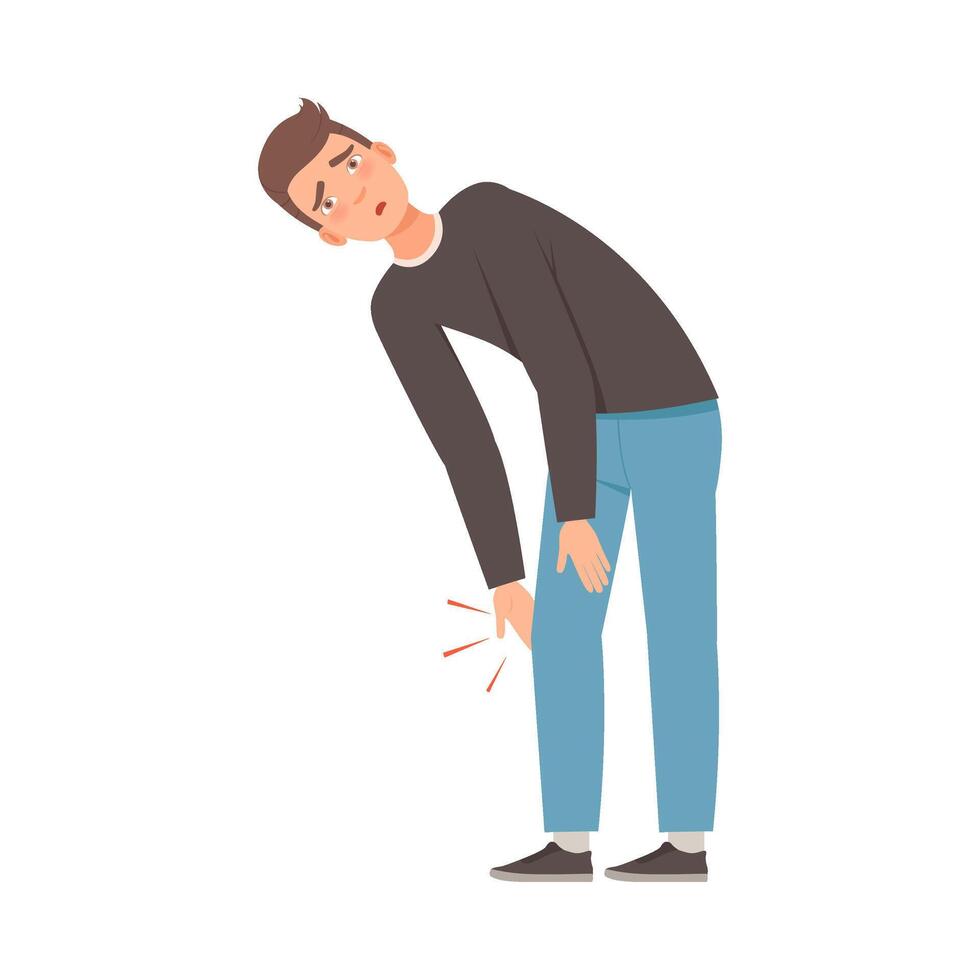 Man holds on to a sore knee. illustration. vector