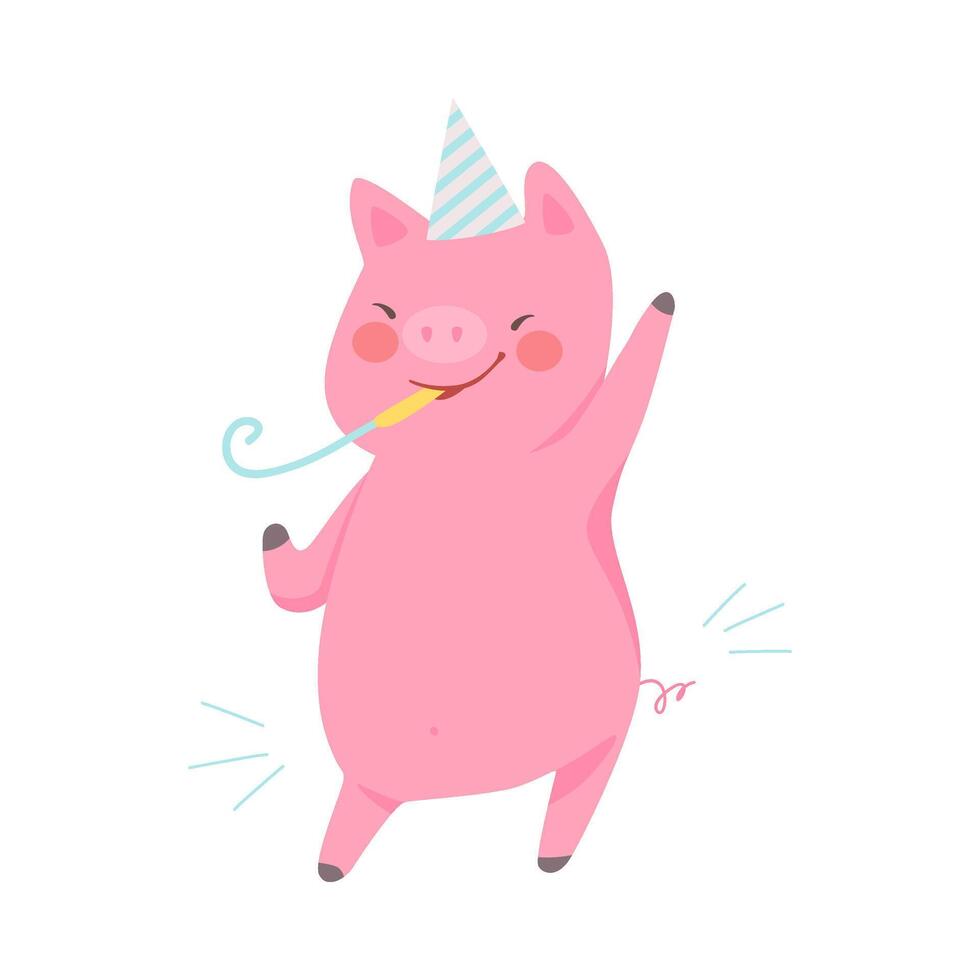 Cartoon joyful pig. illustration on a white background. vector