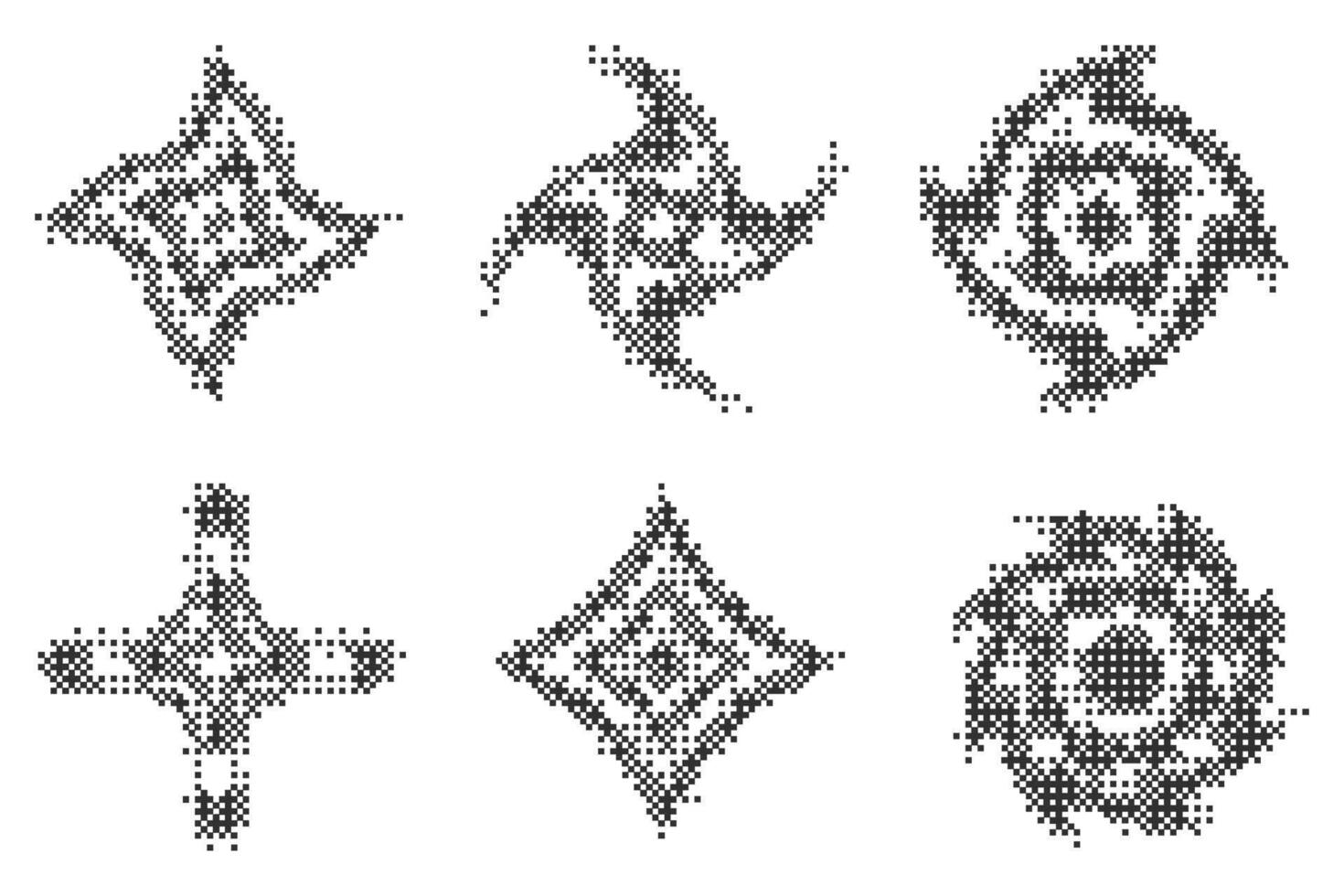 Pixel pattern shapes. Textured star with bitmap Y2k dither gradient. Retro cosmic element with old computer game graphic effect. Halftone grunge illustrations vector