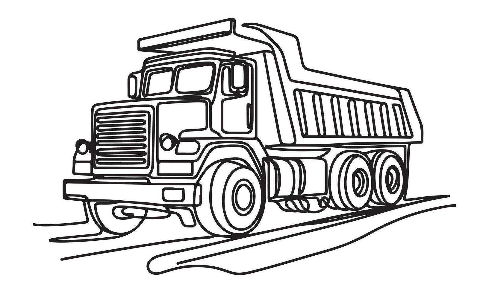 continuous one single black line art doodle drawing of dump truck illustration vector