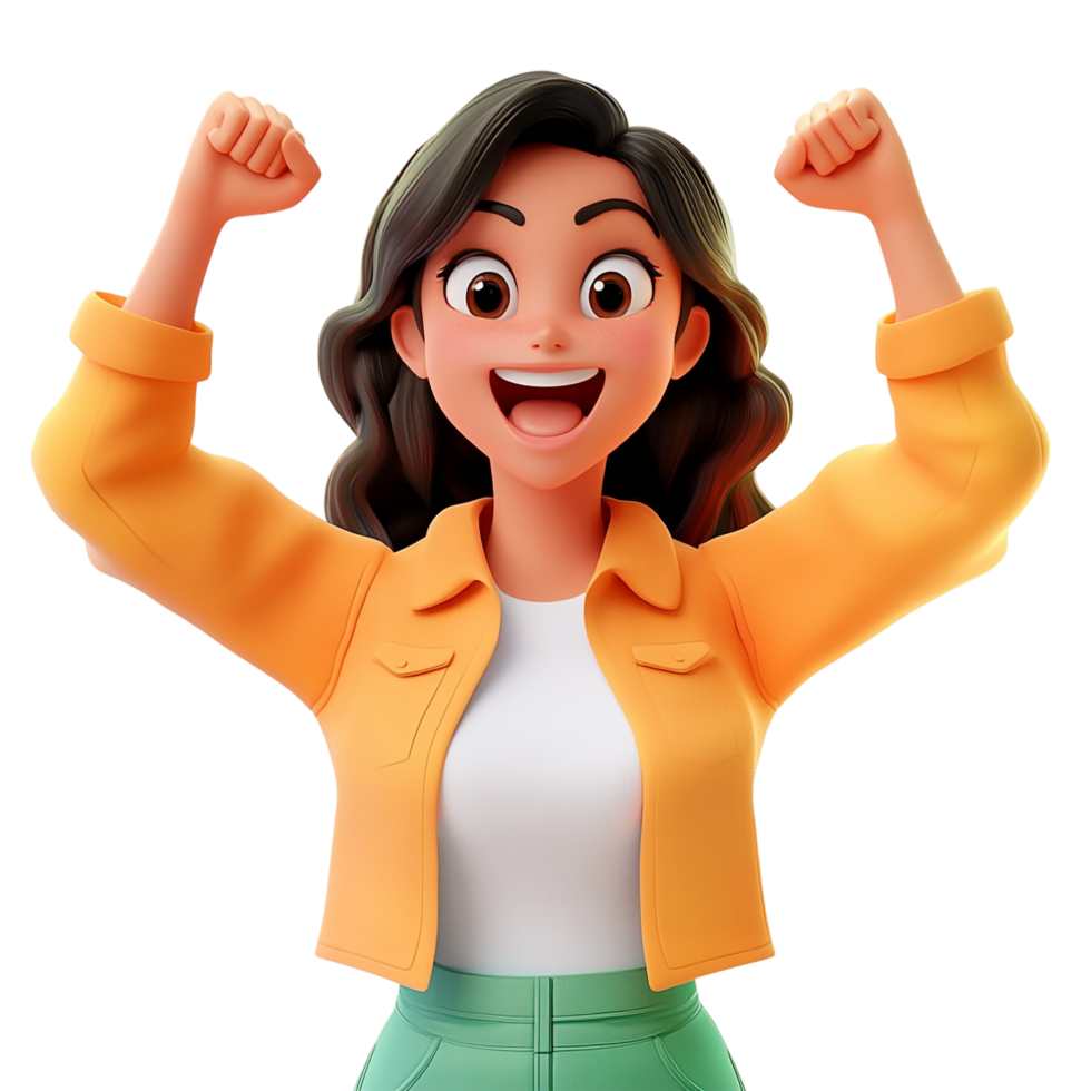 Winning Young Woman, Smiling Cute 3D Icon People Character png