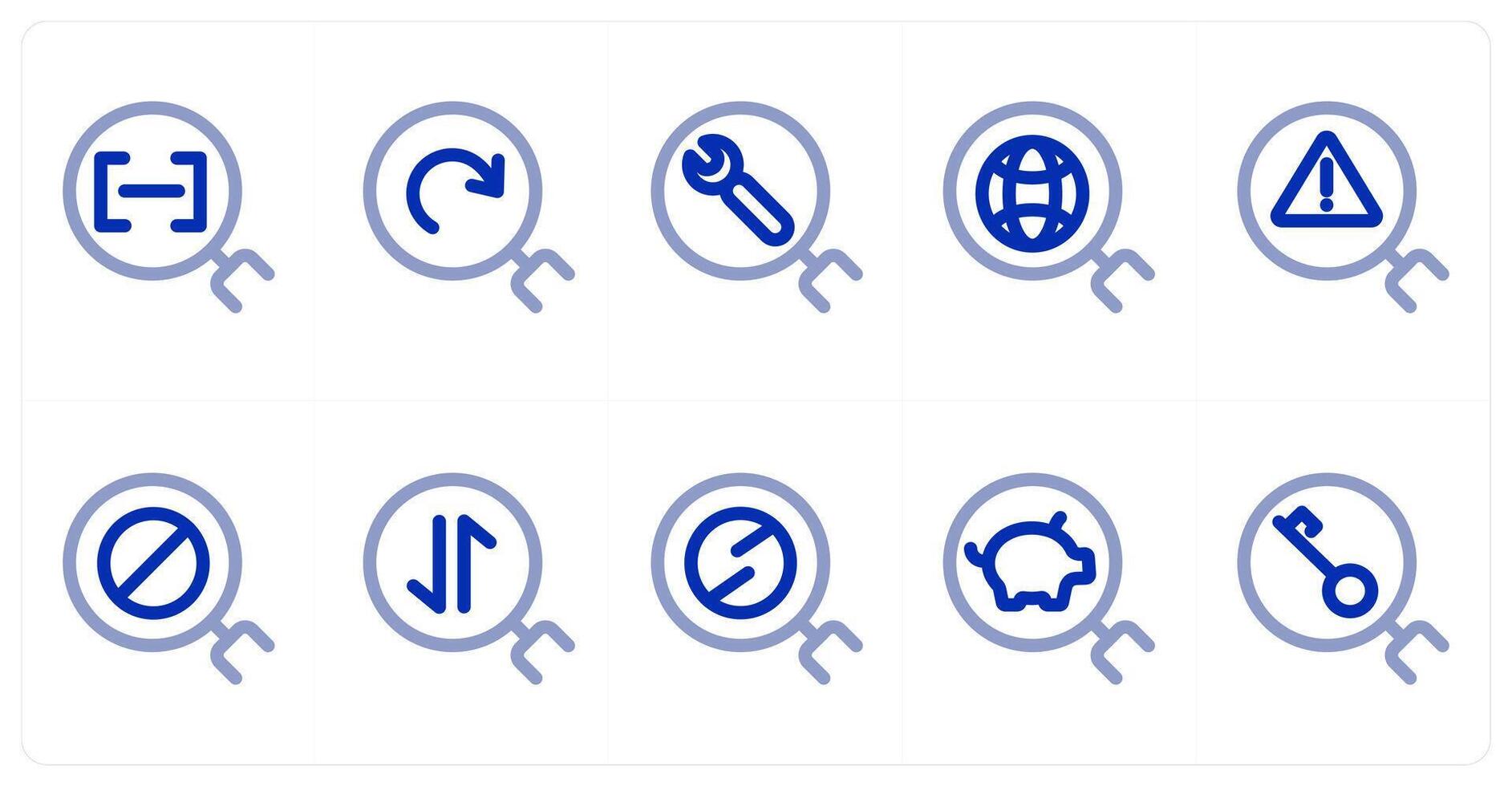 A set of 10 search icons as search, refresh search, search maintenance vector