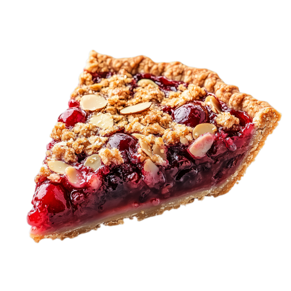 Slice of Cherry Almond Crumble Pie Against Transparent Background for Dessert Branding, Bakery Promotions, or Recipe Campaigns png