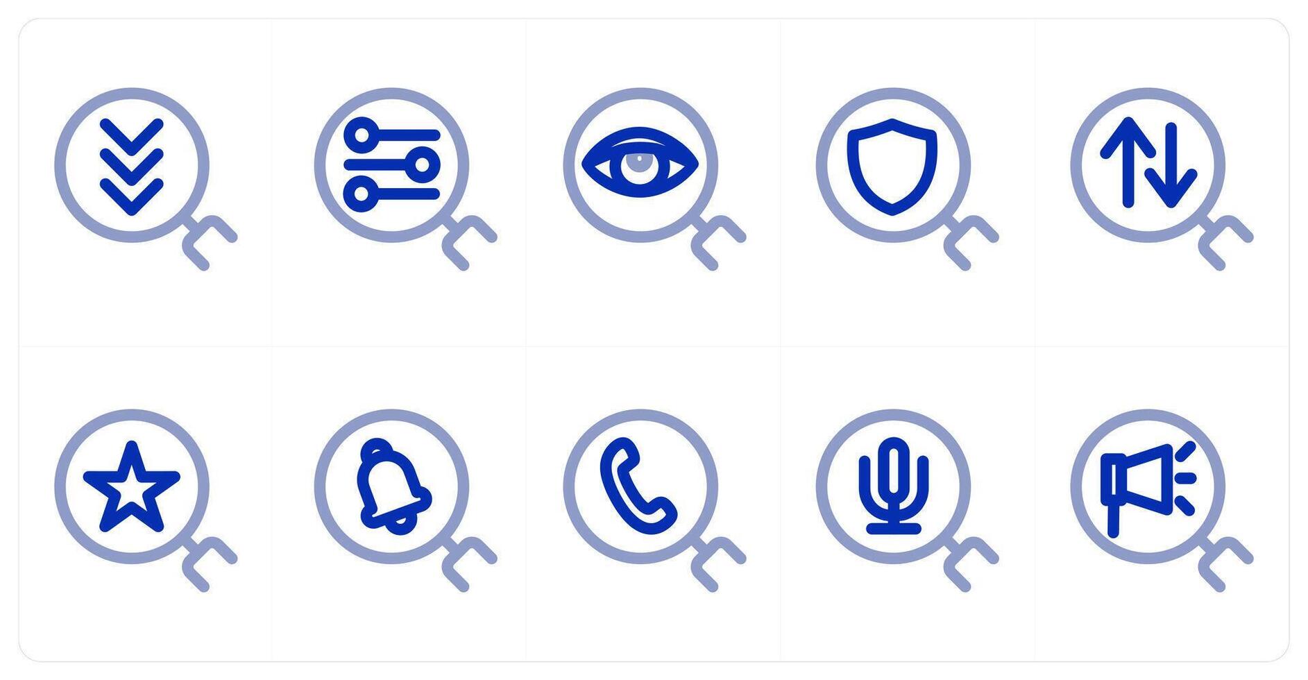 A set of 10 search icons as search, search equalizer, serach vision vector