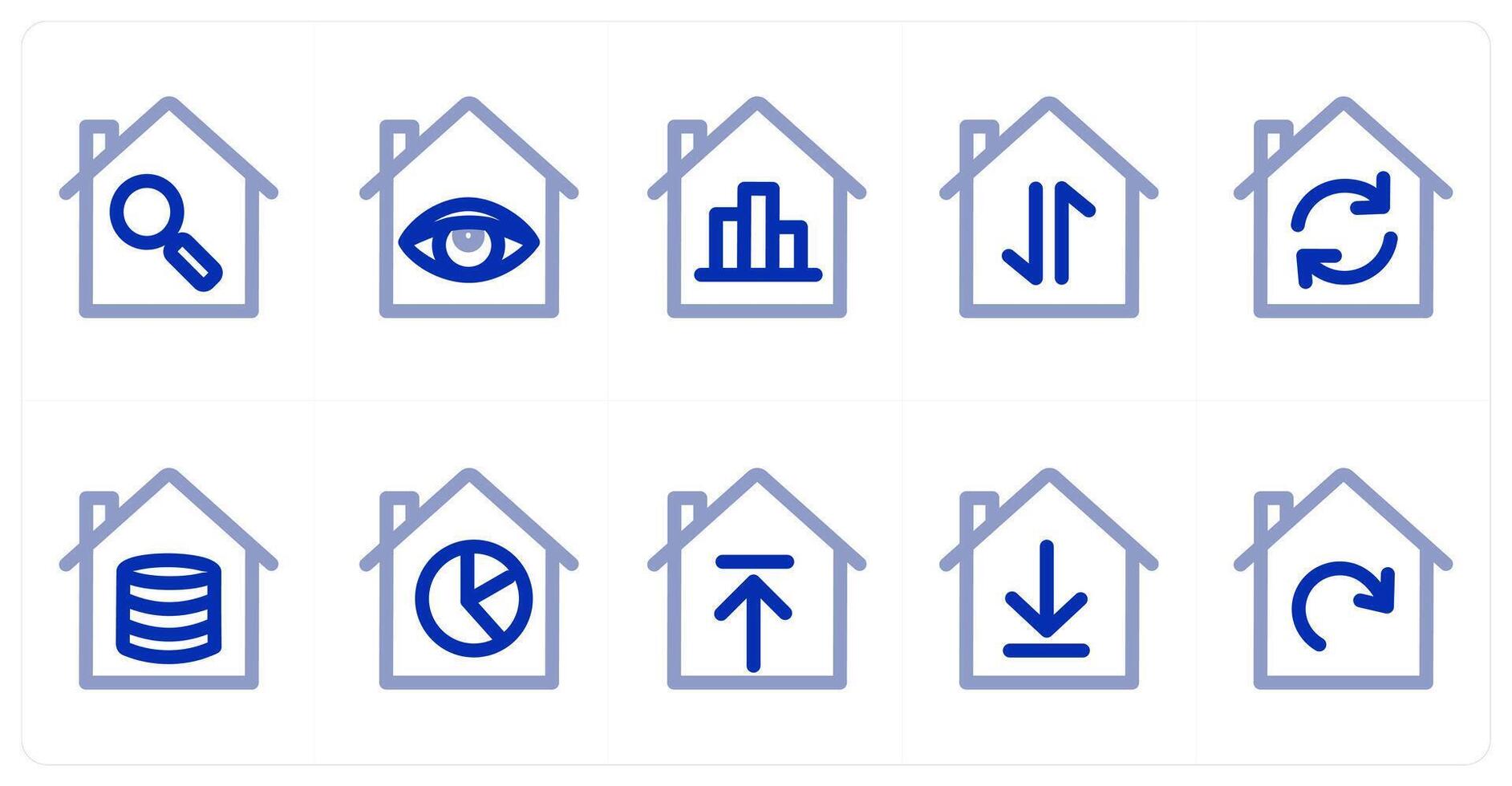 A set of 10 home icons as home search, home vision, home statistics vector