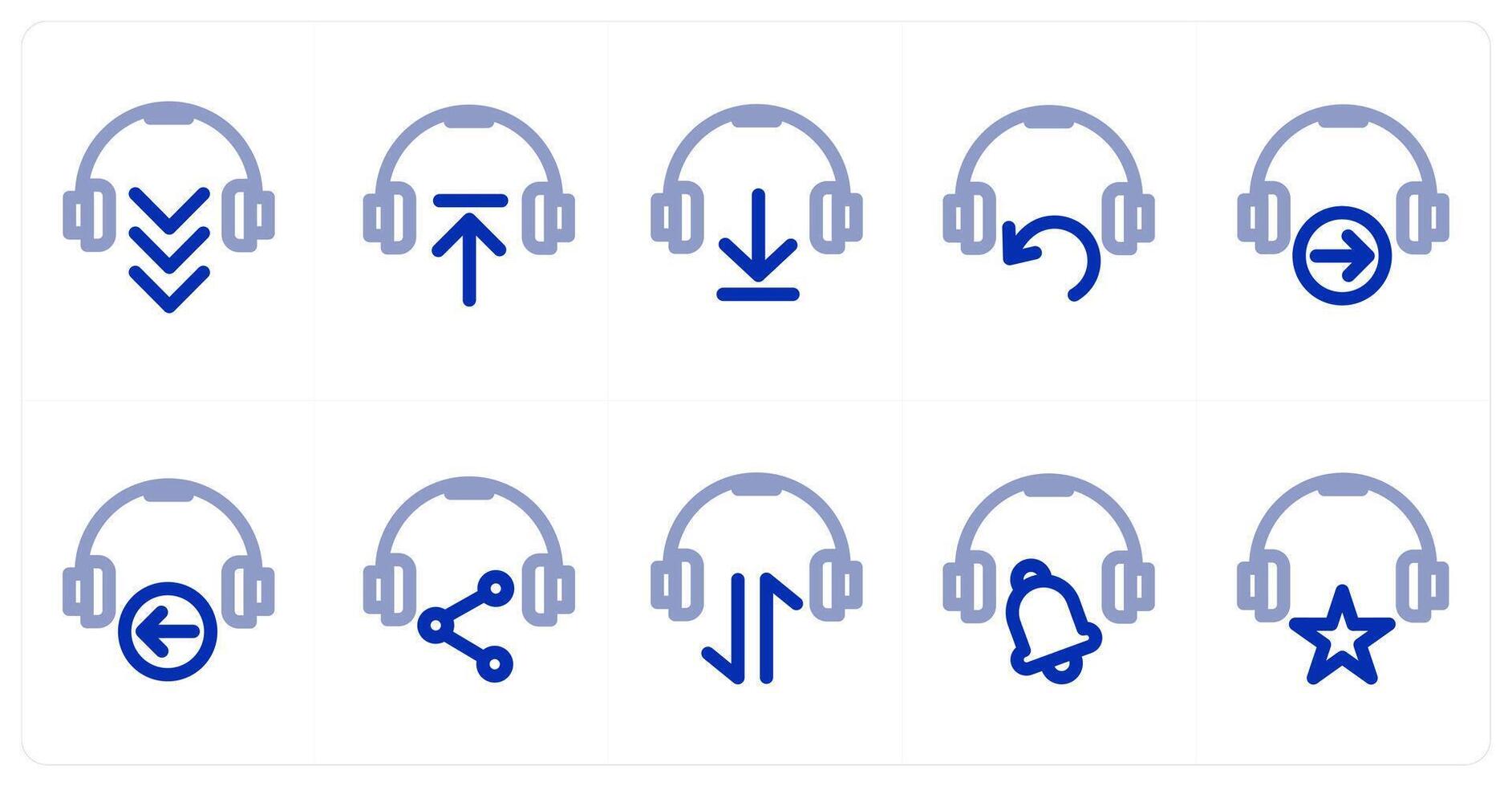 A set of 10 headphone icons as headphone, upload headphone, download headphone vector