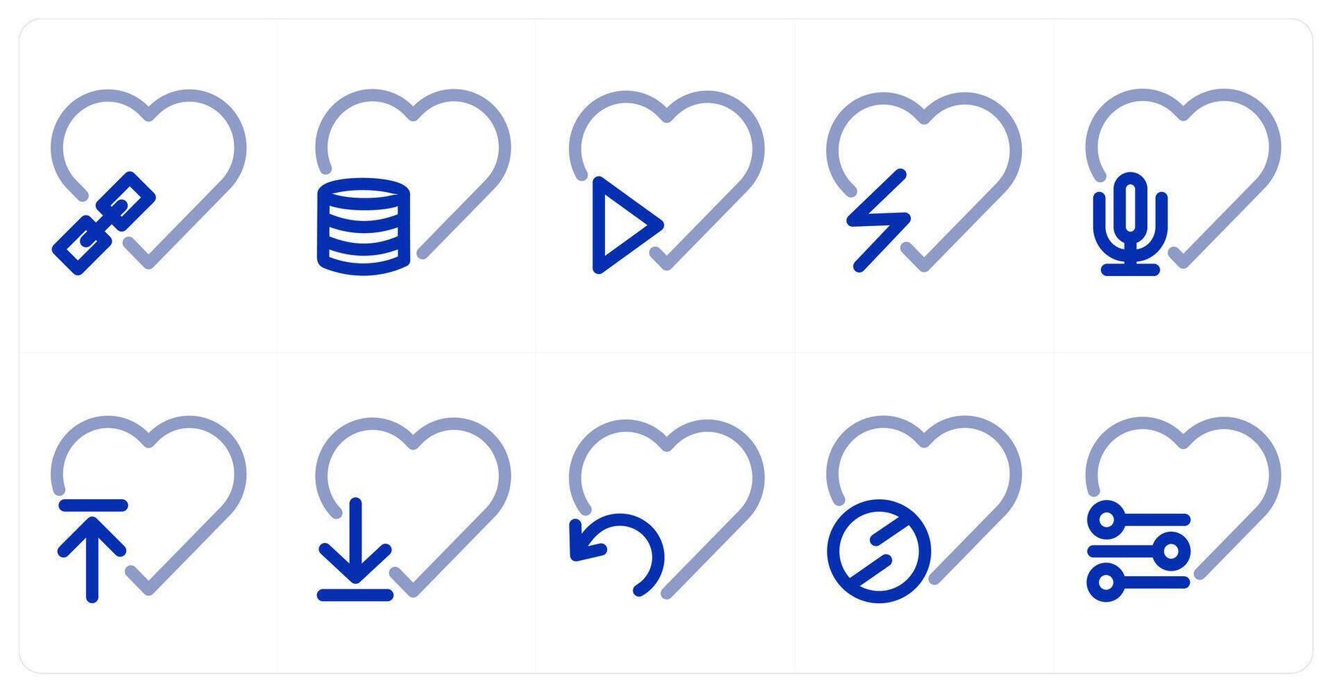 A set of 10 heart icons as heart link, heart server, heart vector