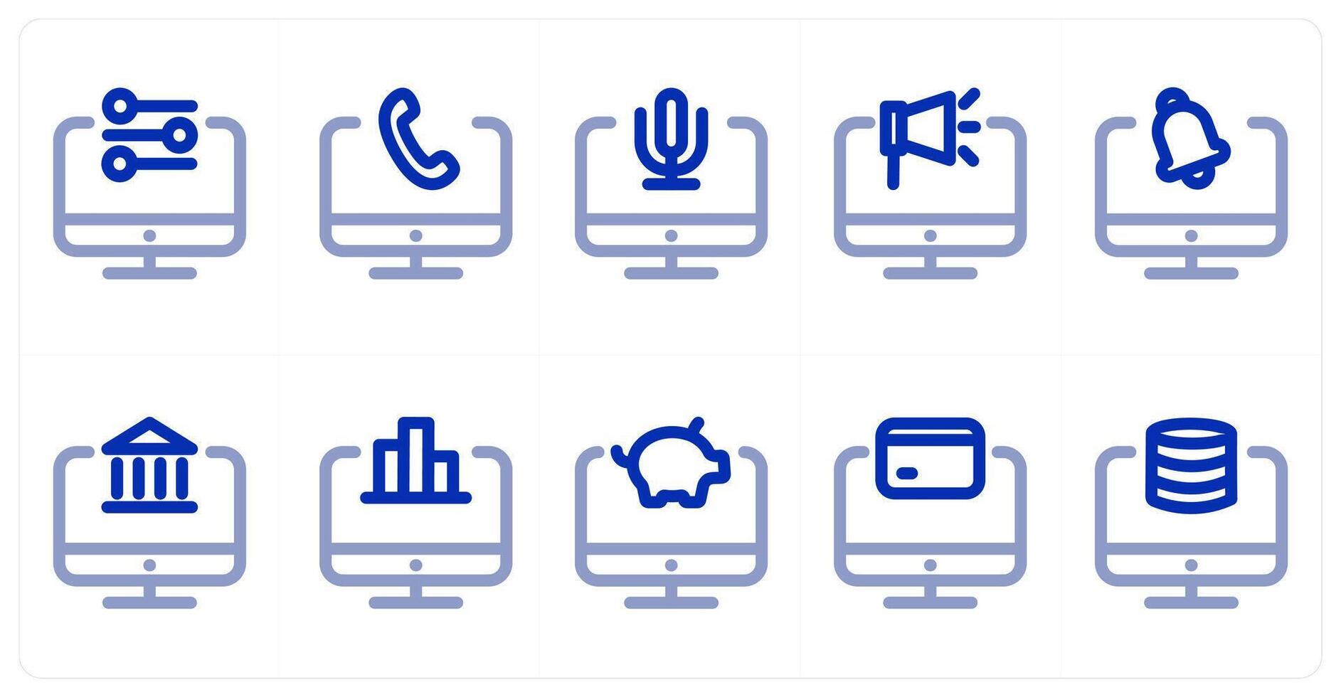 A set of 10 laptop icons as laptop, laptop call, laptop audio vector